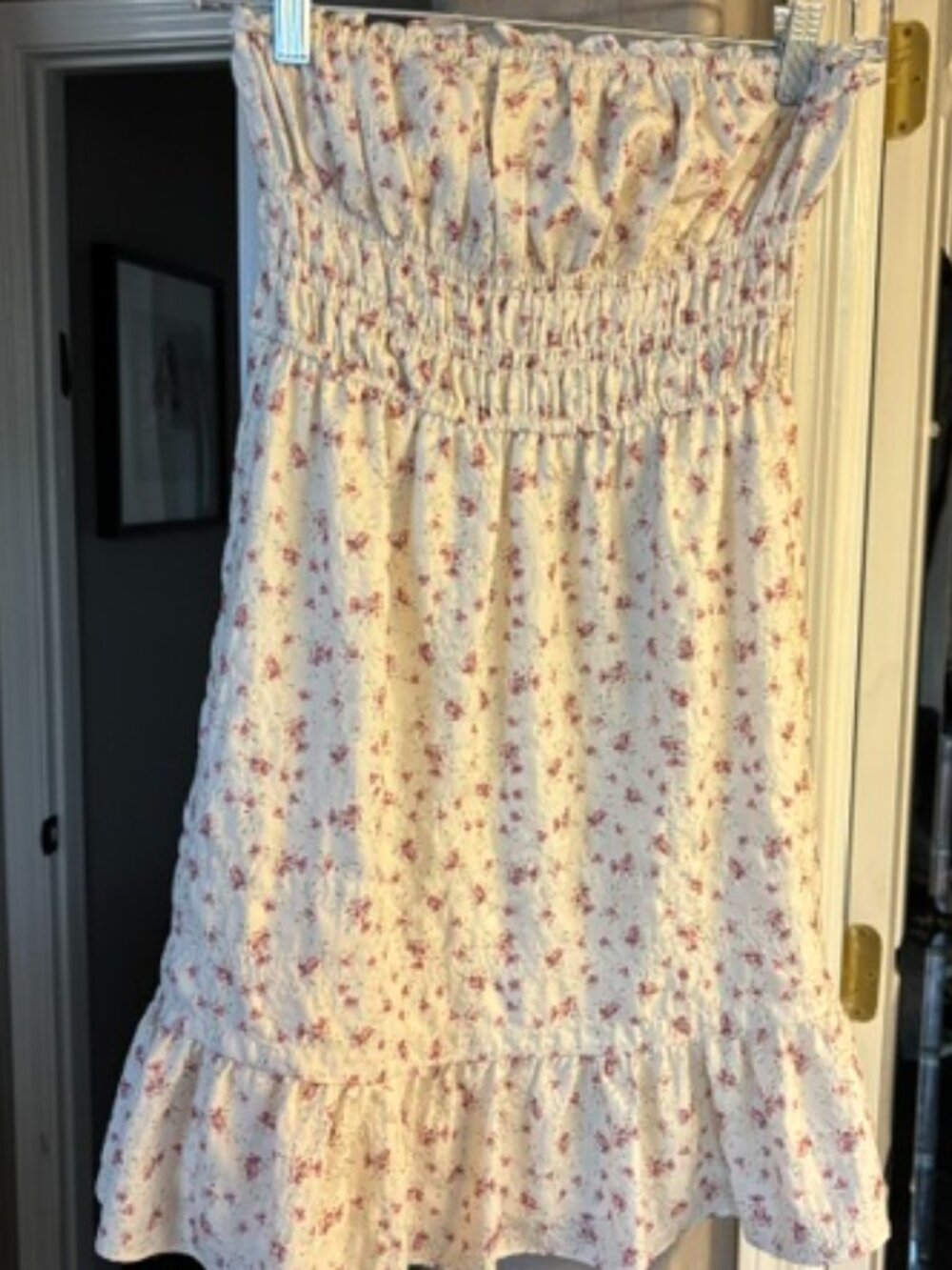 Full Tilt creme strapless sundress, smocked empire waist, floral print, sz S